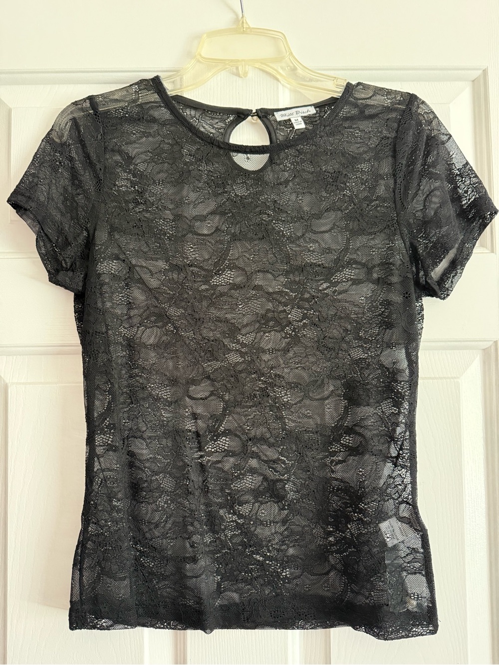 white birch Black Lace Short-Sleeve Blouse